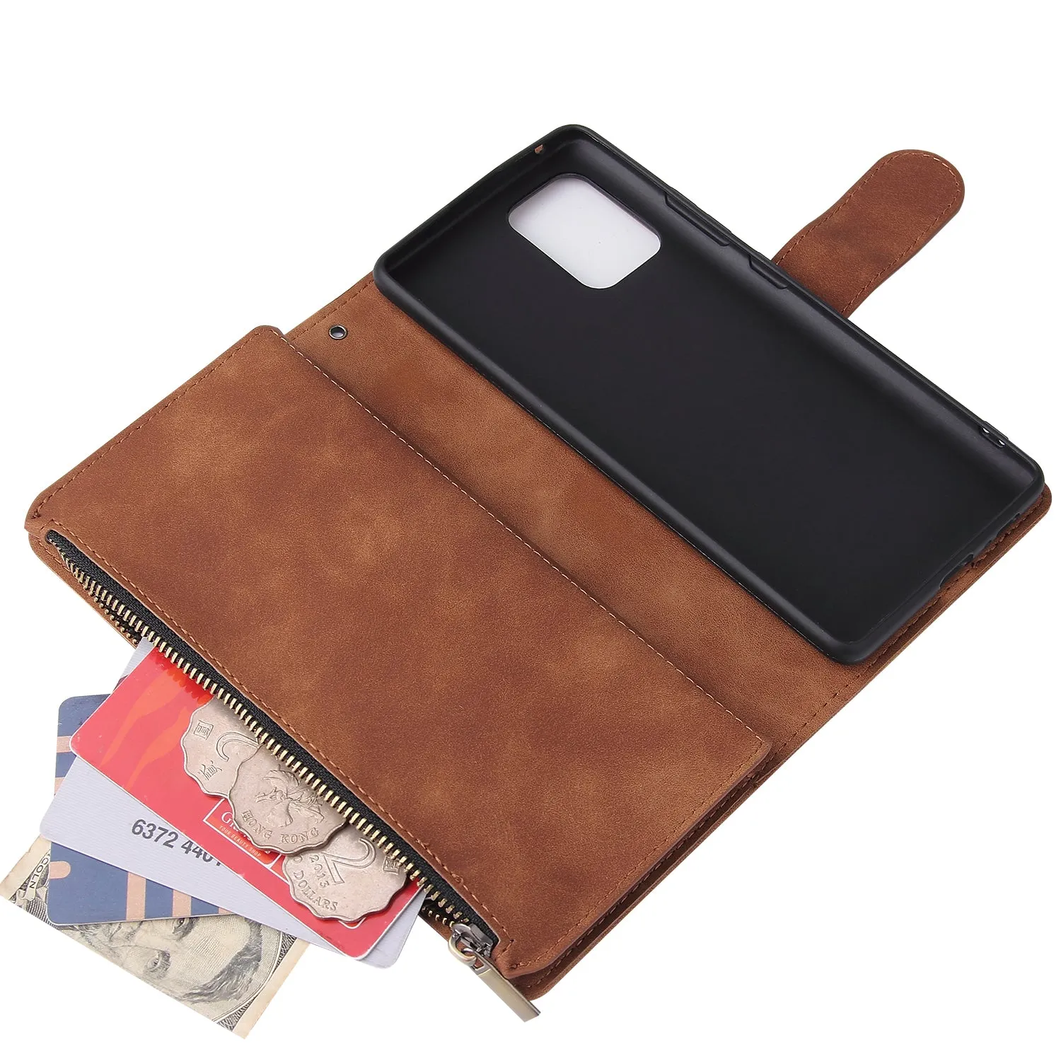 For Samsung S10 Lite 2020 Mobile Phone Case Wallet Design Zipper Closure Overall Protection Cellphone Cover  4 brown