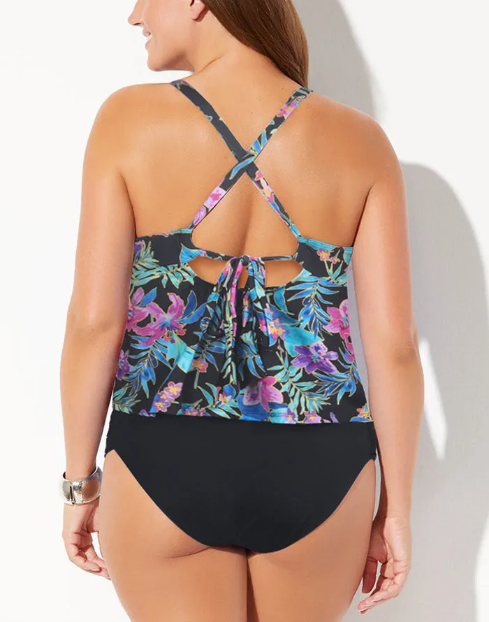 FULLFITALL - Black Scarf X-Back Tankini Set