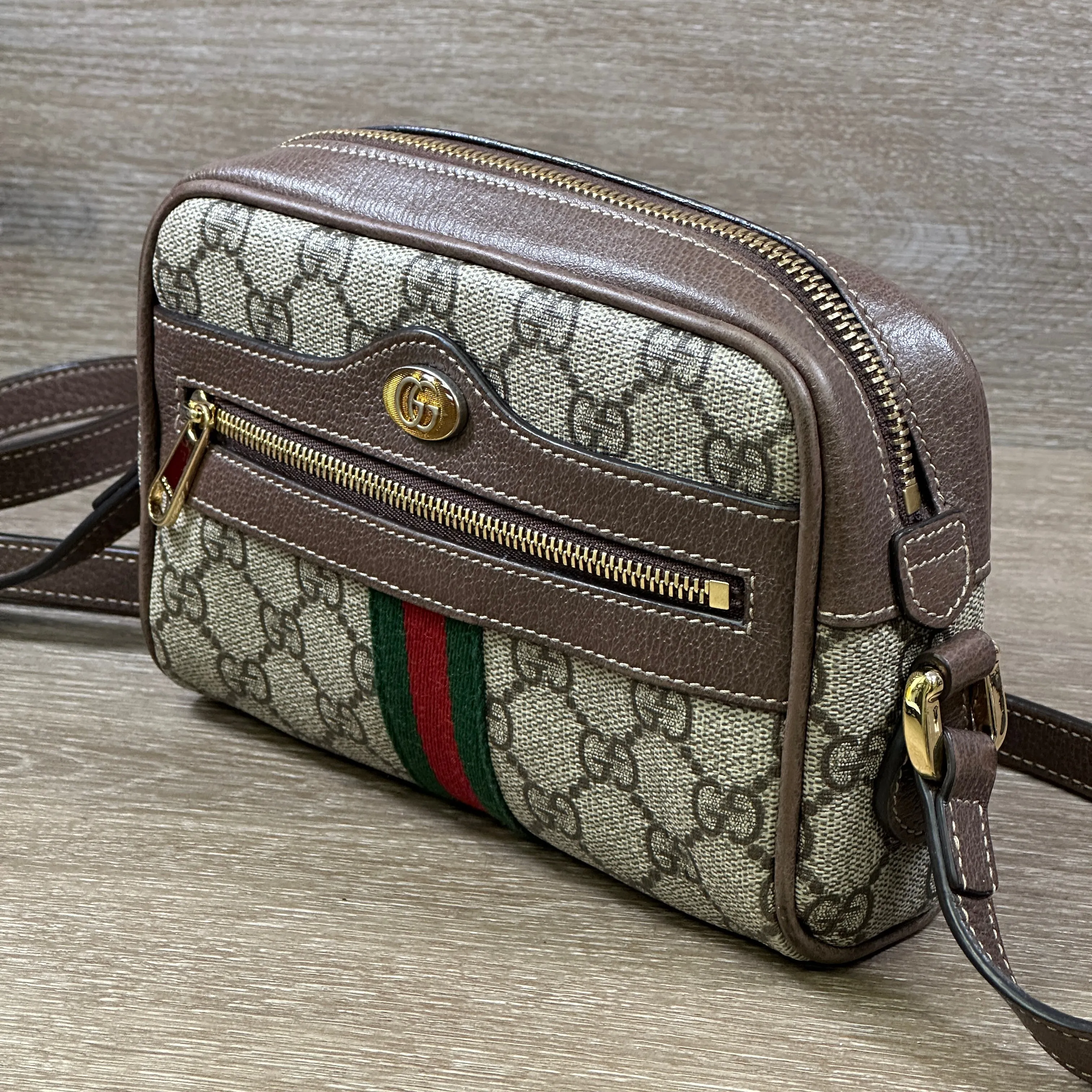 GG Supreme Monogram Web Mini Ophidia Shoulder Bag - Brown