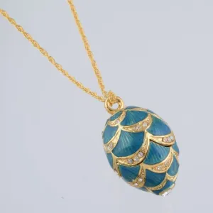Gold & Light Blue Egg Pendant Necklace