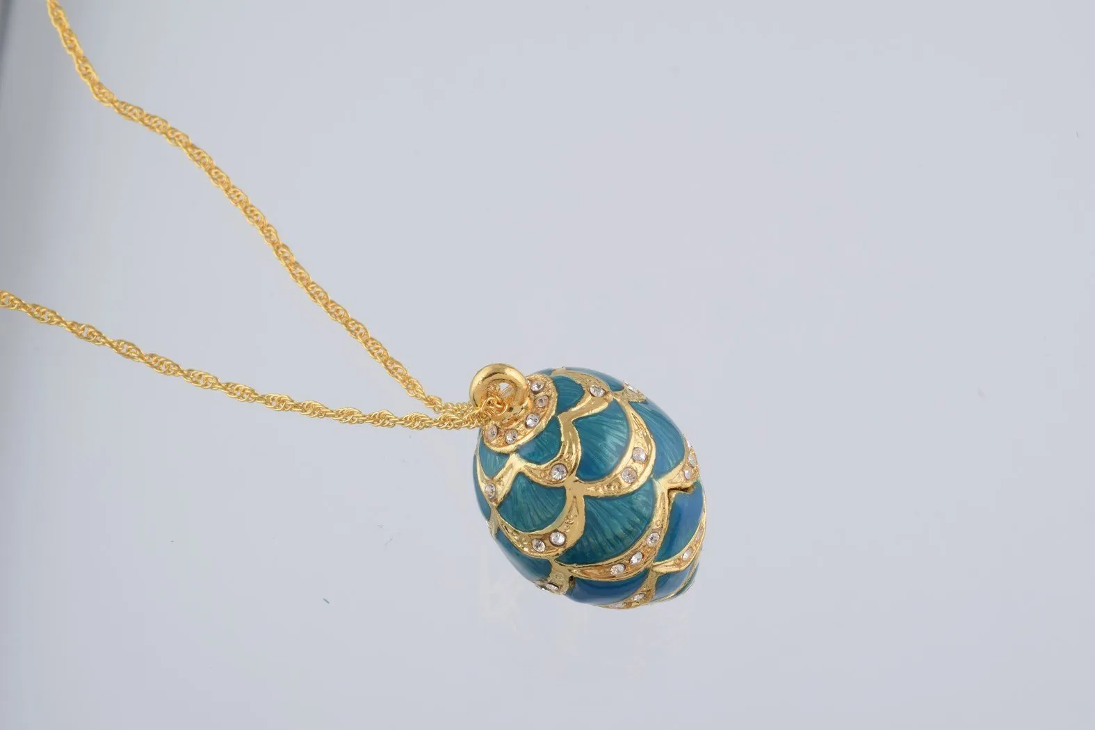 Gold & Light Blue Egg Pendant Necklace
