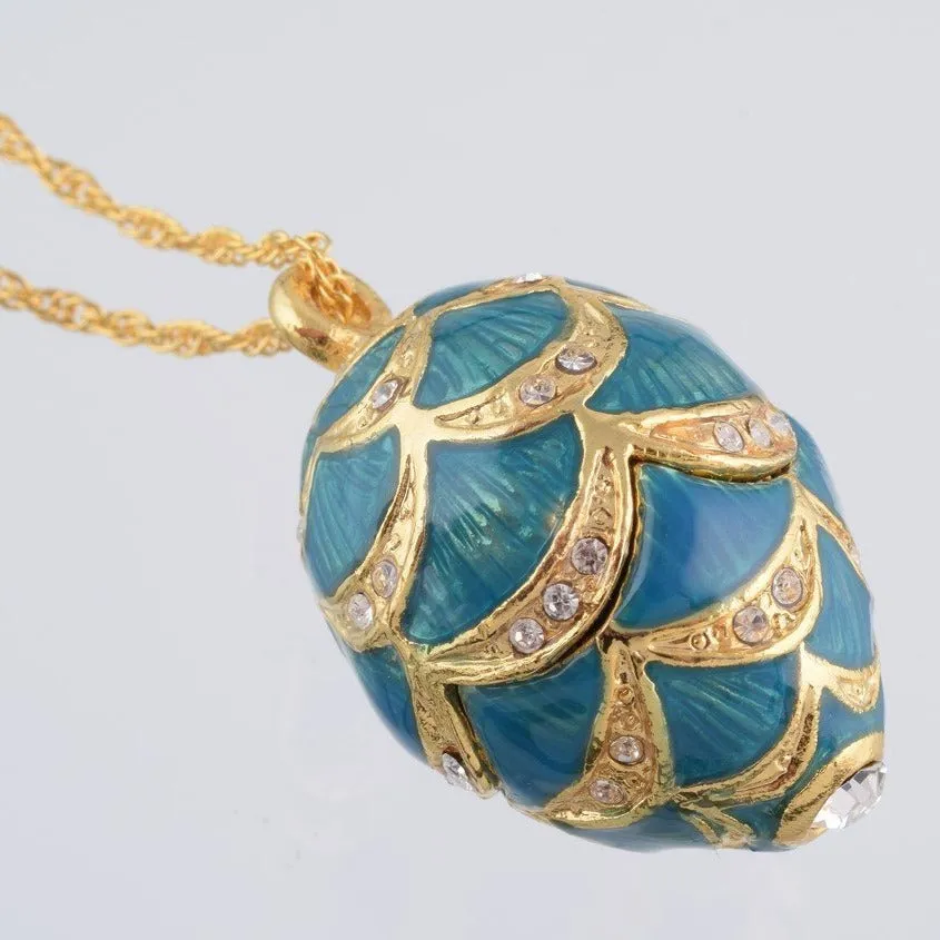 Gold & Light Blue Egg Pendant Necklace