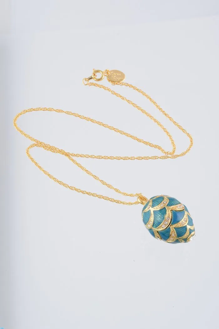 Gold & Light Blue Egg Pendant Necklace