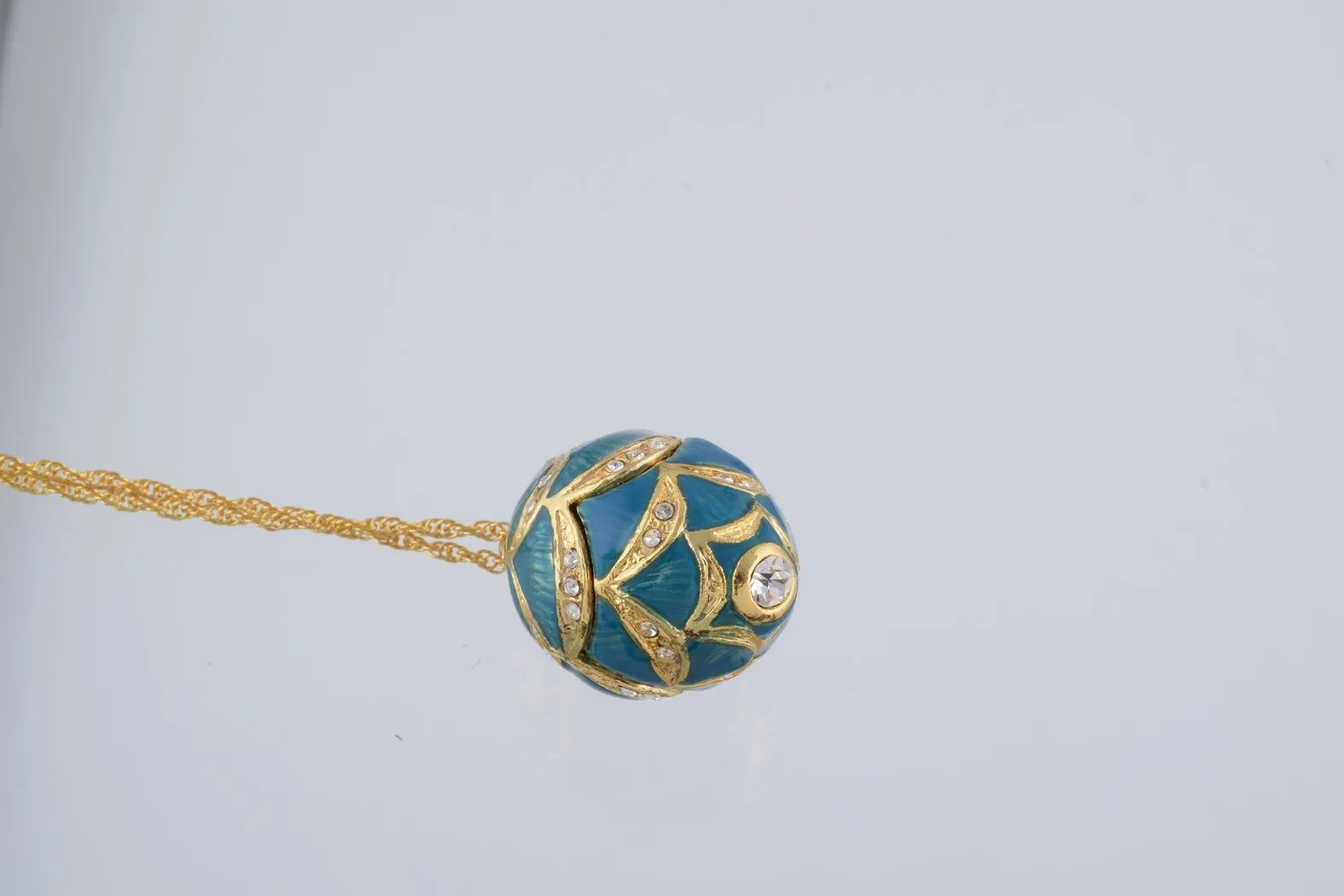 Gold & Light Blue Egg Pendant Necklace