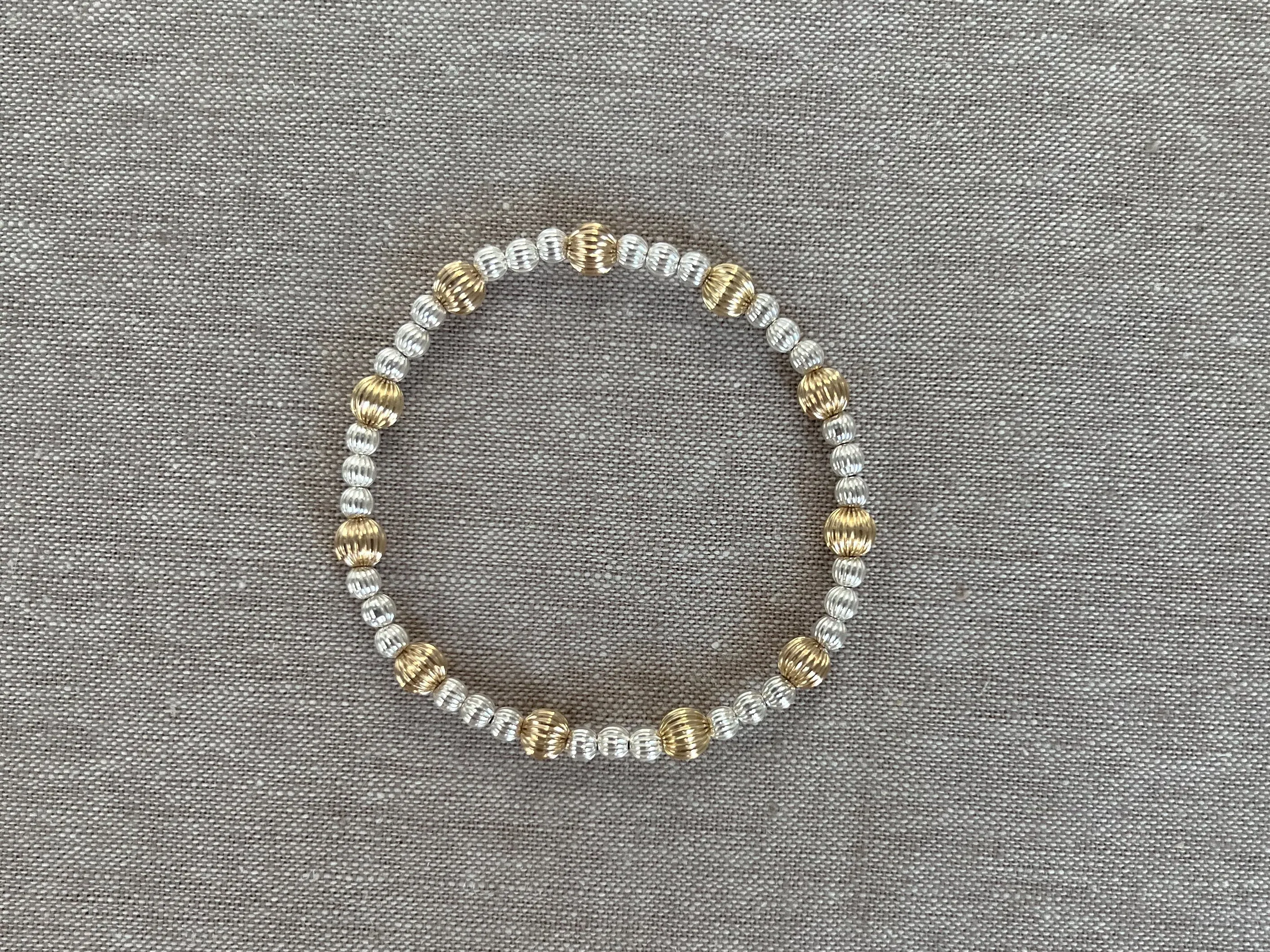 Gold and Silver Textured Beaded Bracelet