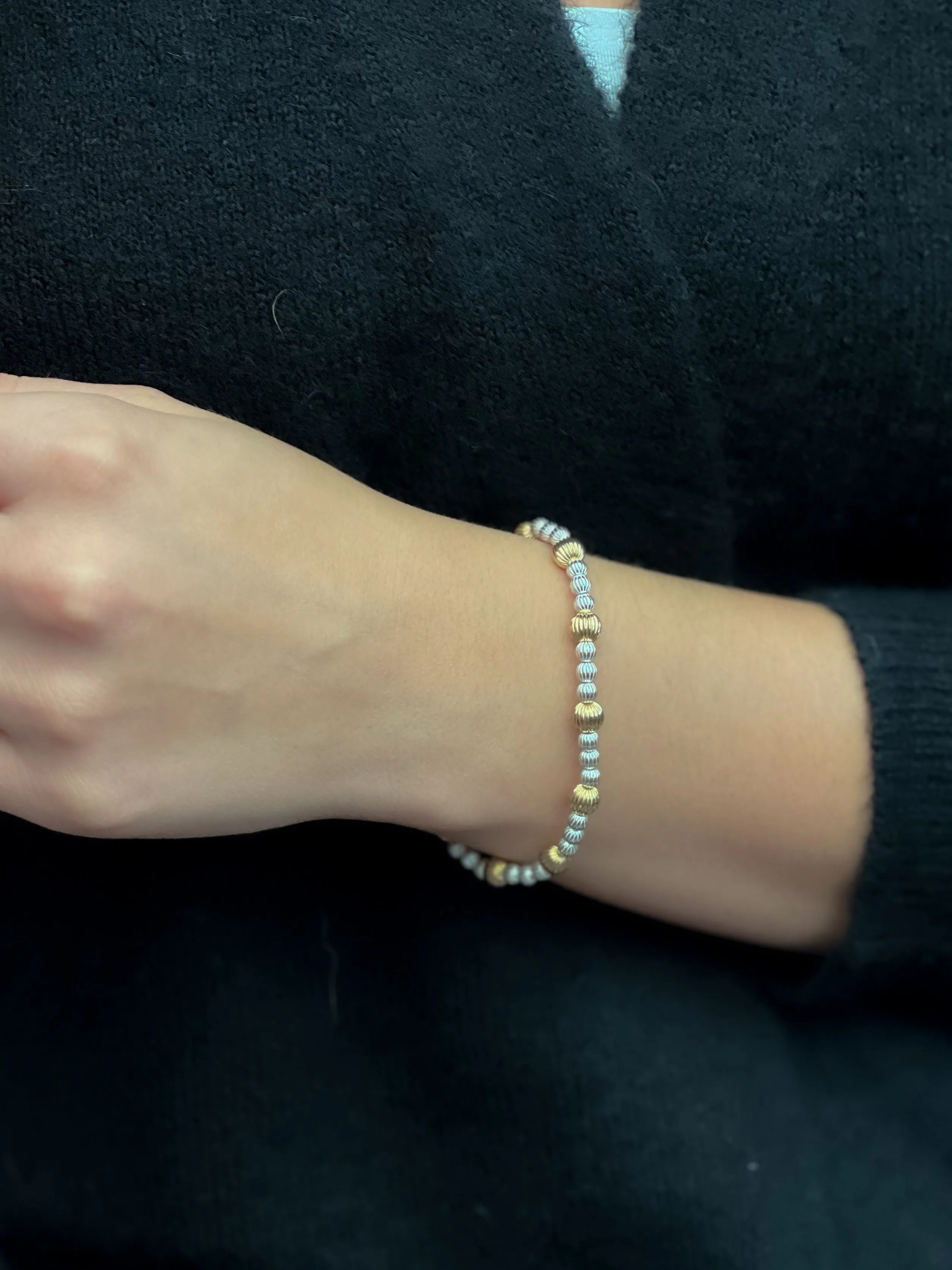 Gold and Silver Textured Beaded Bracelet