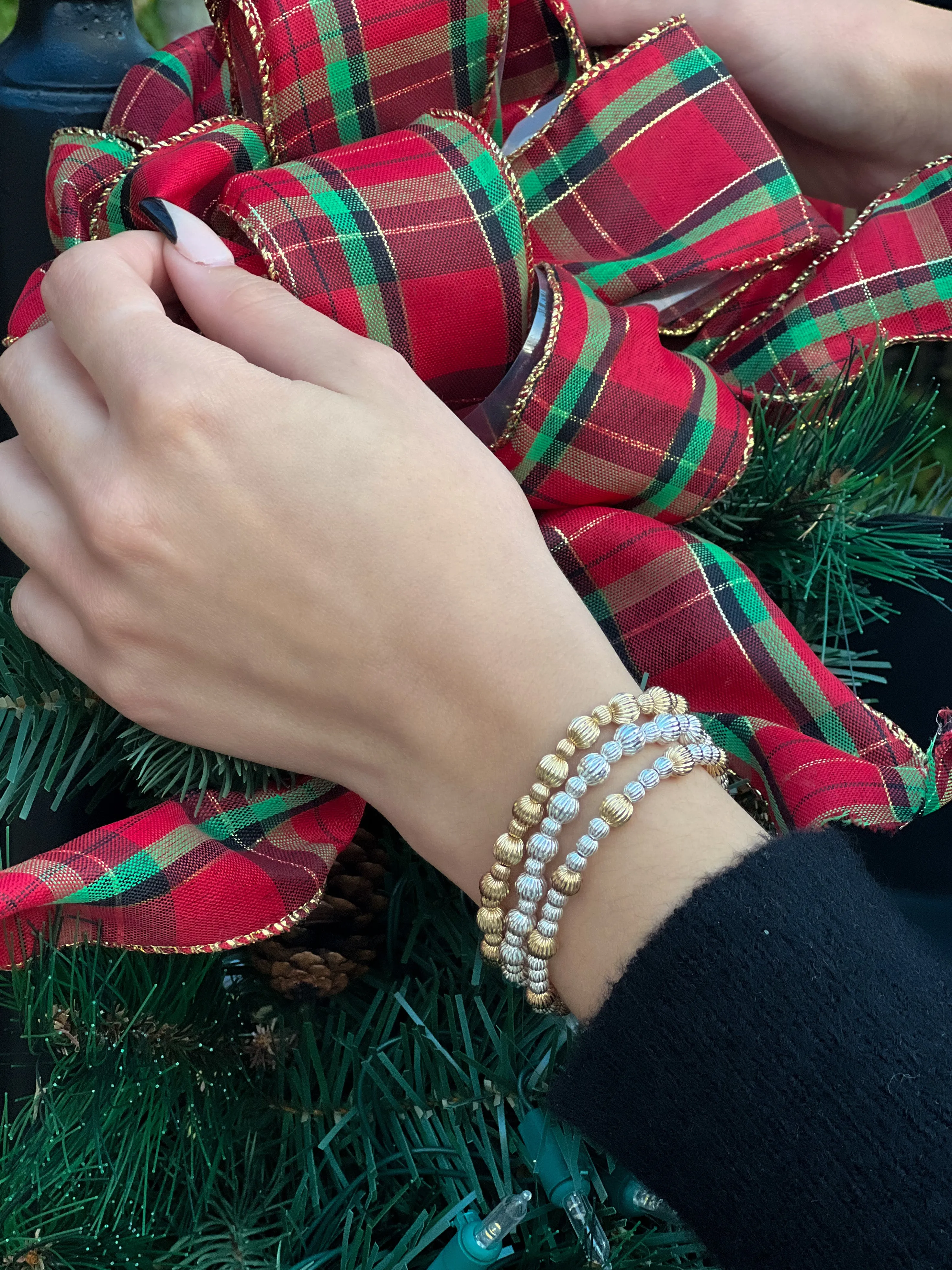 Gold and Silver Textured Beaded Bracelet