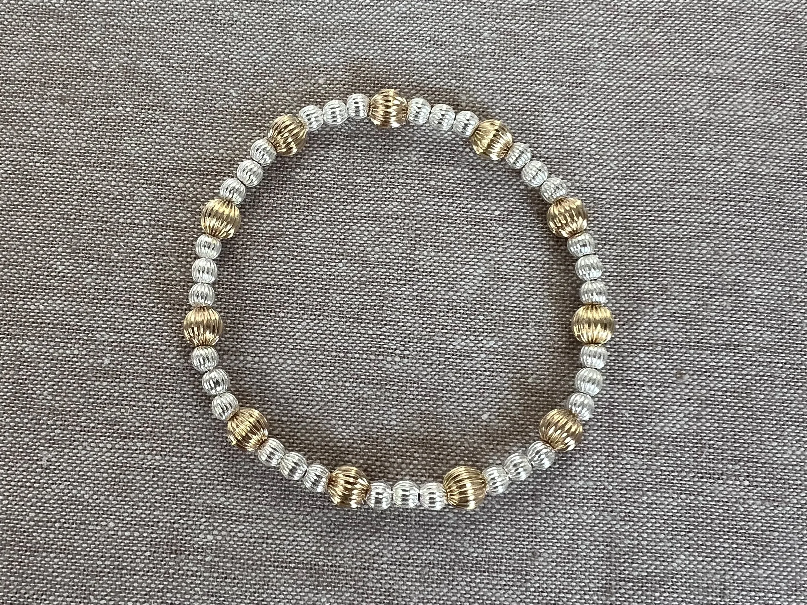 Gold and Silver Textured Beaded Bracelet