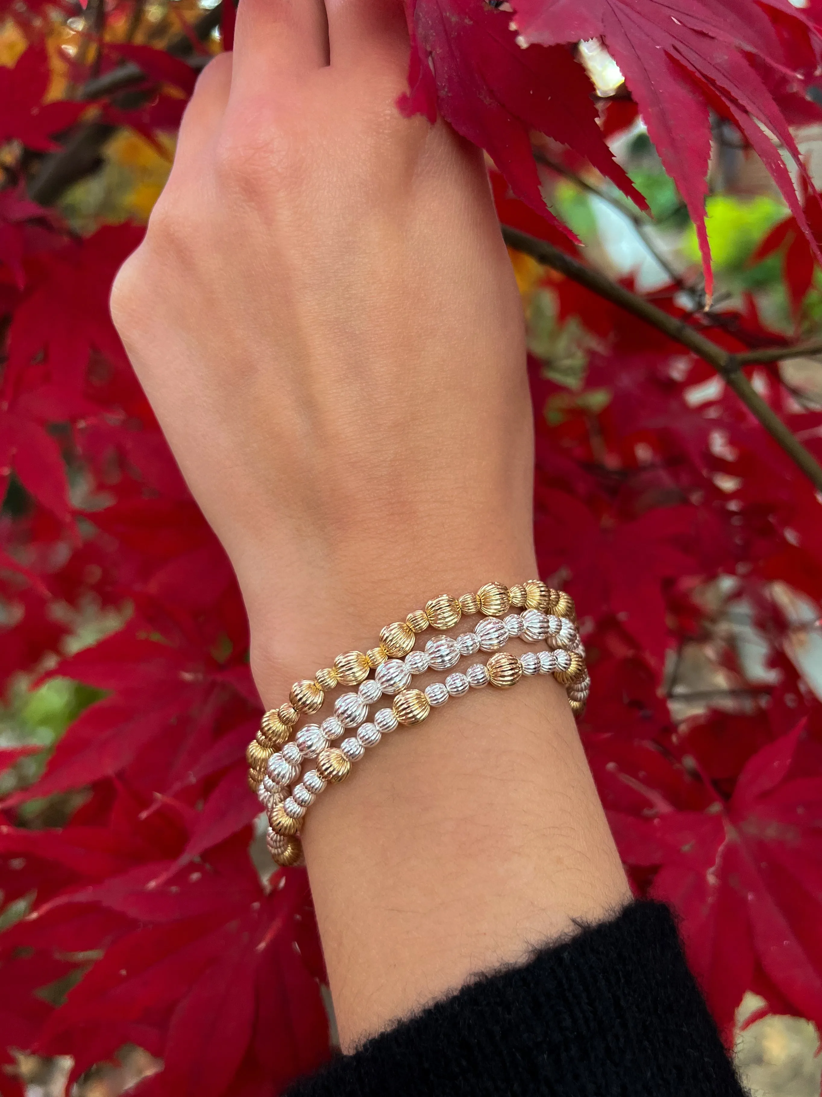 Gold and Silver Textured Beaded Bracelet