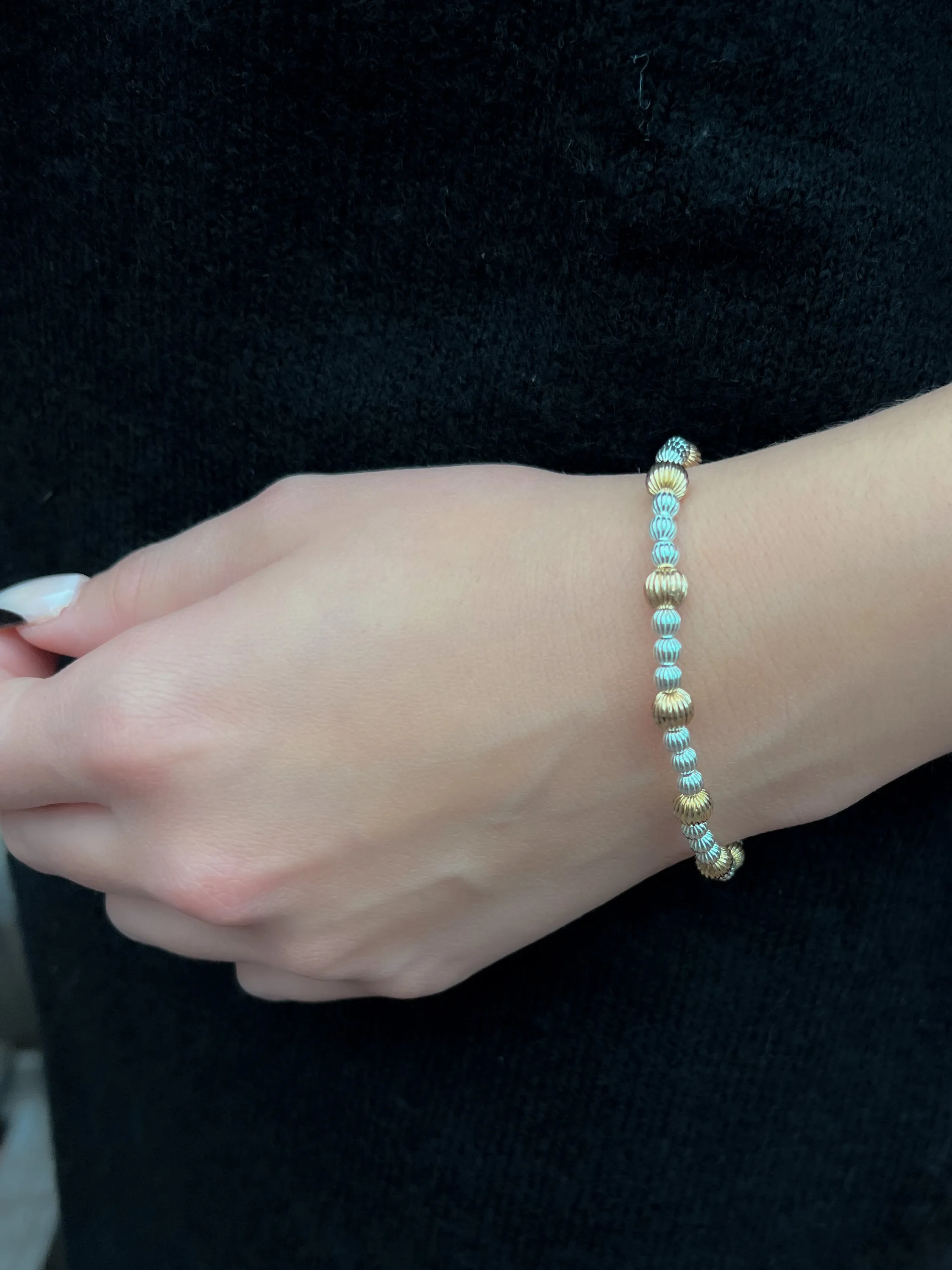 Gold and Silver Textured Beaded Bracelet