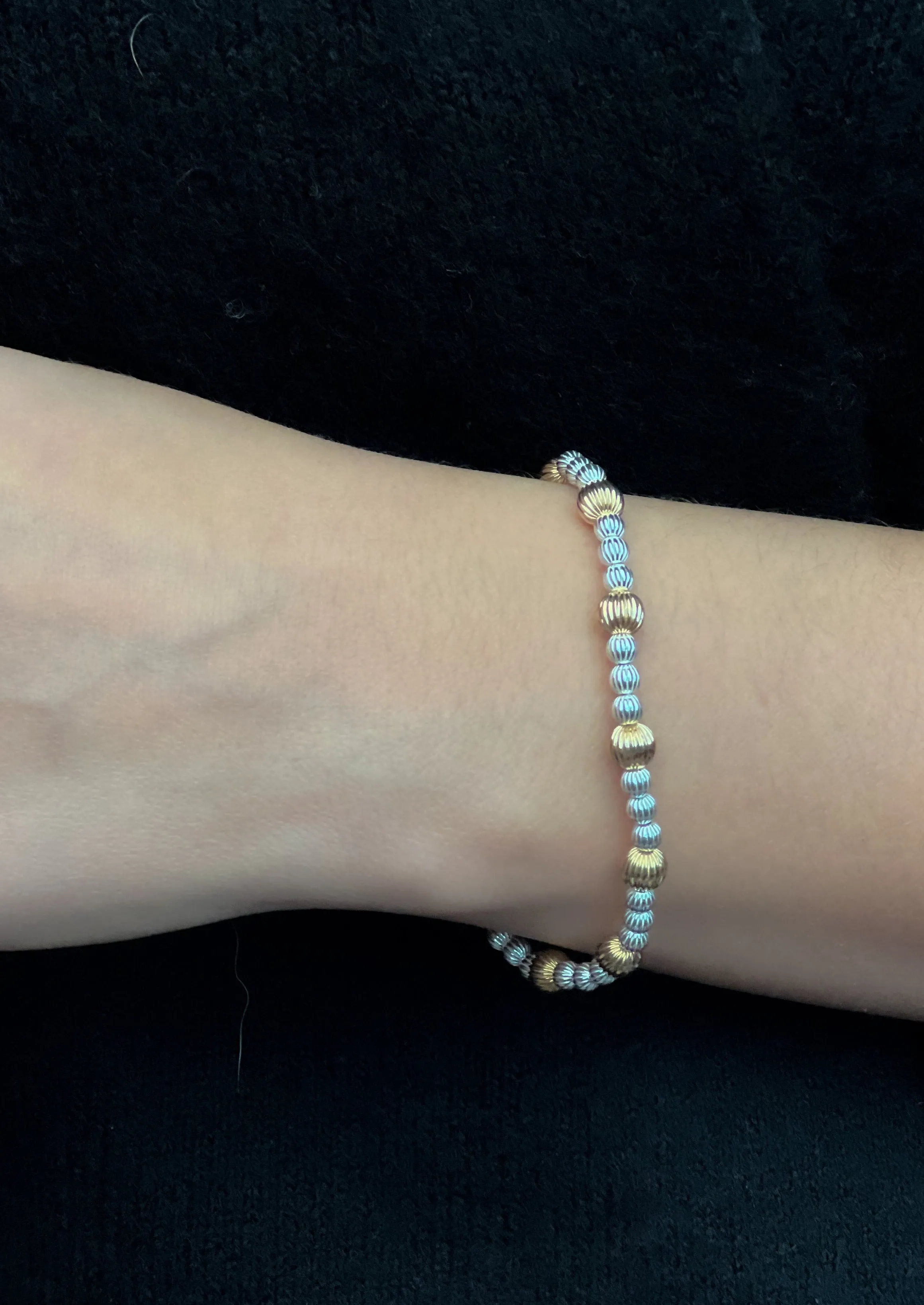 Gold and Silver Textured Beaded Bracelet