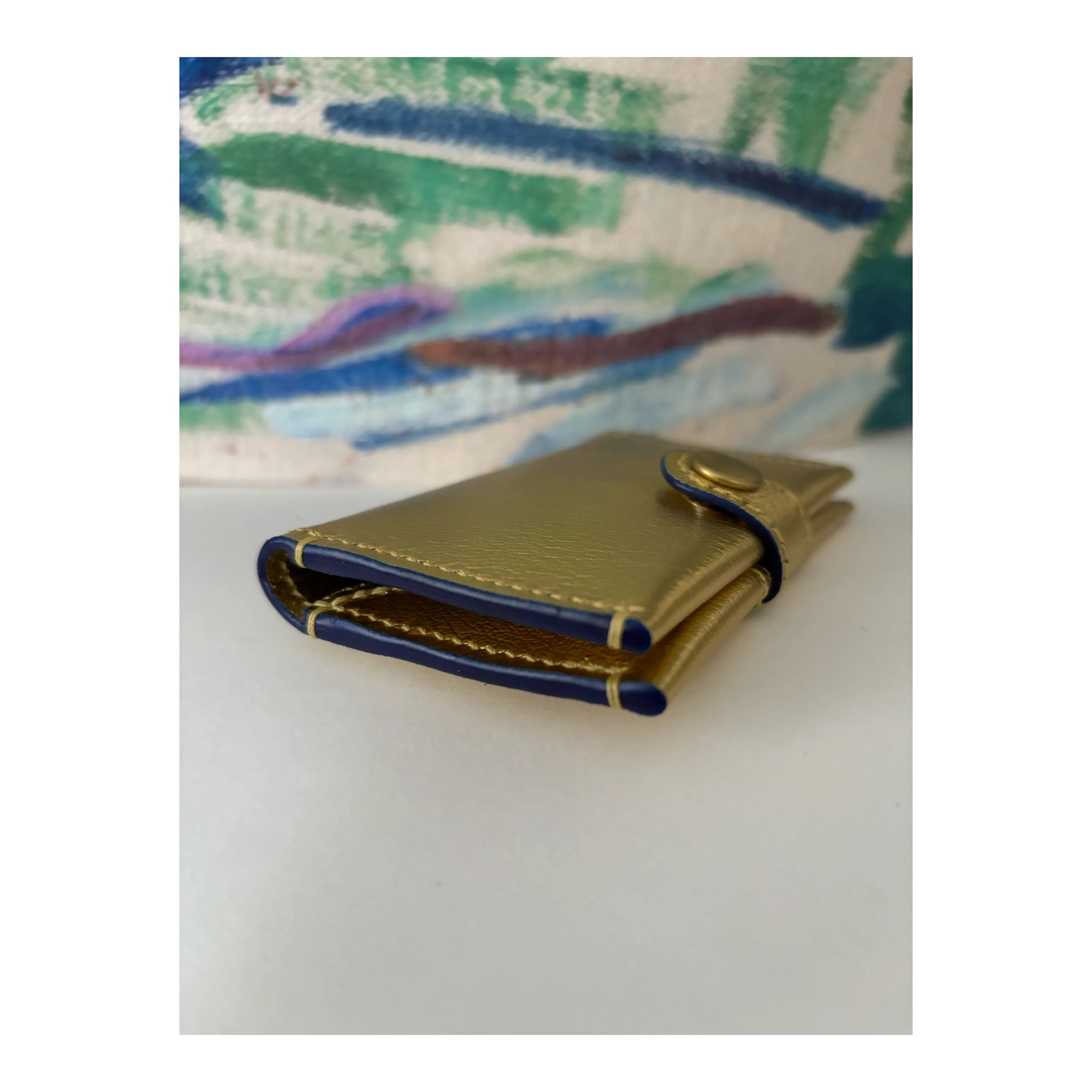 Gold Leather Snap Card Holder