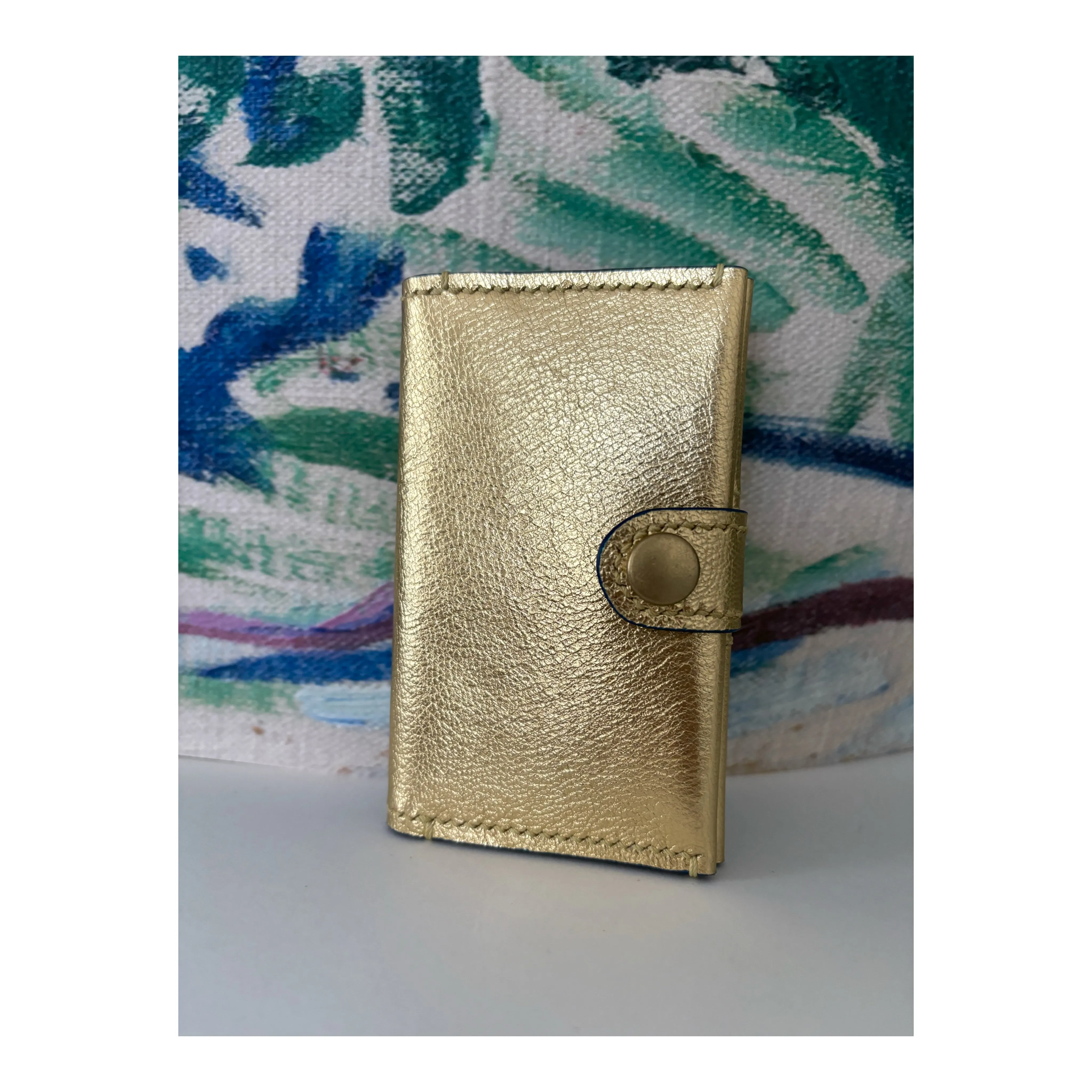 Gold Leather Snap Card Holder
