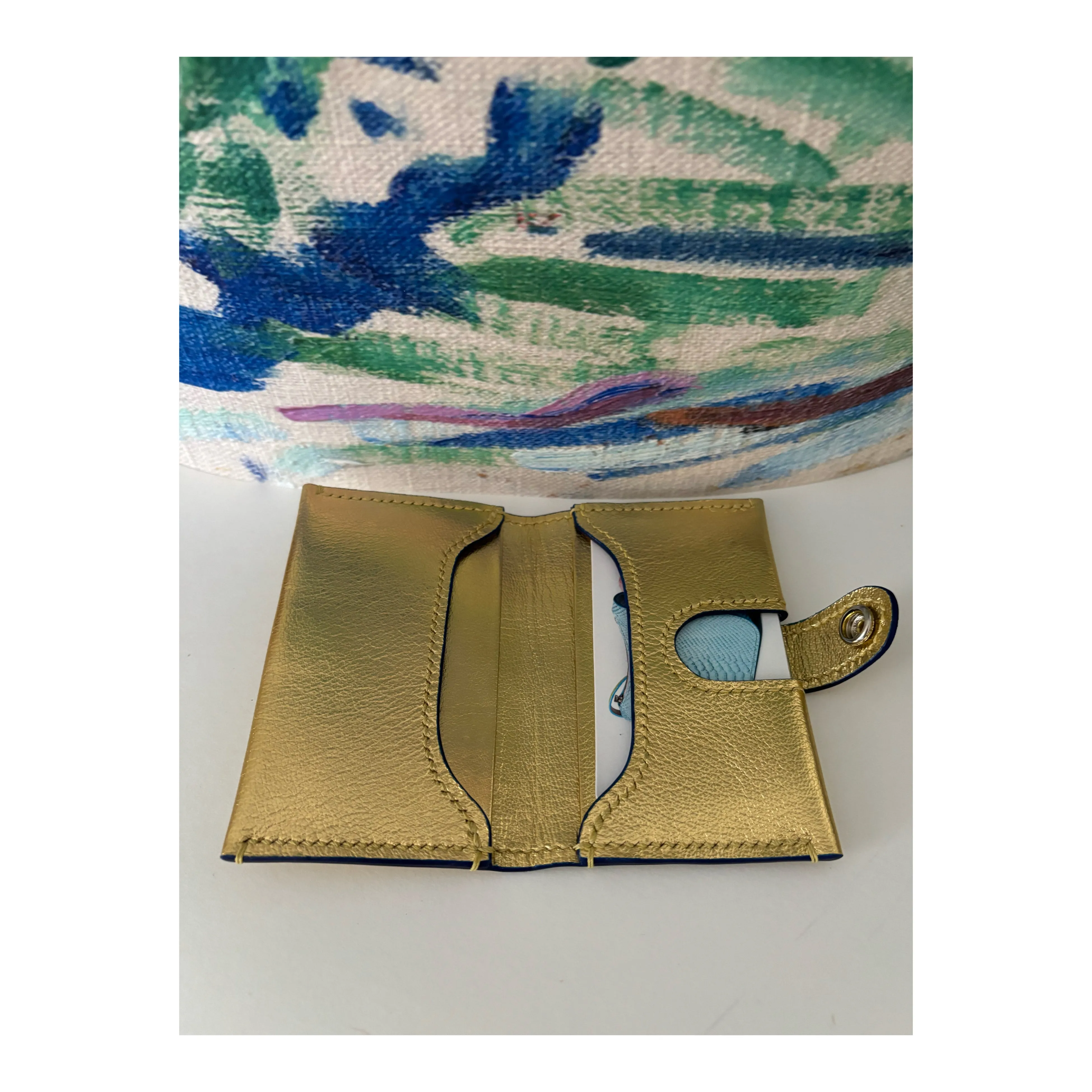 Gold Leather Snap Card Holder