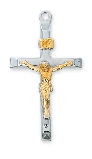 Gold Over Sterling Silver Two Tone Crucifix (1 1/4")
