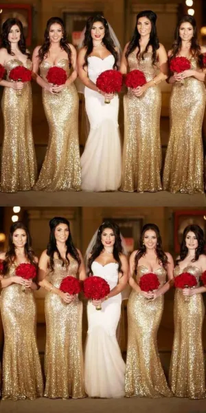 gold sparkly bridesmaid dresses 2020 mermaid sweetheart neck elegant long cheap wedding guest dress