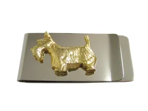 Gold Toned Textured Scottish Terrier Dog Money Clip