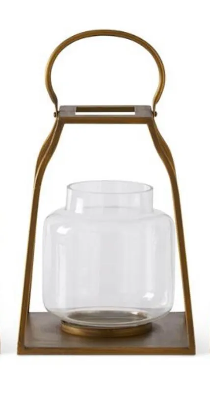 Gold Trapezoid Lanterns w/ Glass Hurricane- Sold Individually STORE PICKUP ONLY
