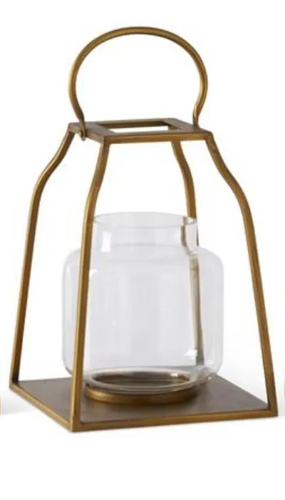 Gold Trapezoid Lanterns w/ Glass Hurricane- Sold Individually STORE PICKUP ONLY