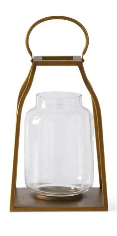 Gold Trapezoid Lanterns w/ Glass Hurricane- Sold Individually STORE PICKUP ONLY