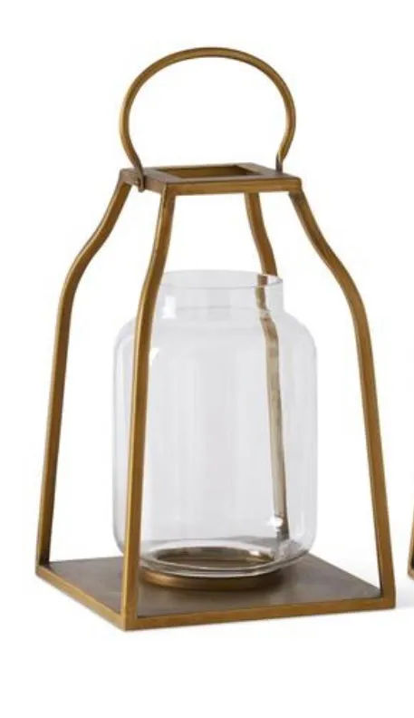 Gold Trapezoid Lanterns w/ Glass Hurricane- Sold Individually STORE PICKUP ONLY
