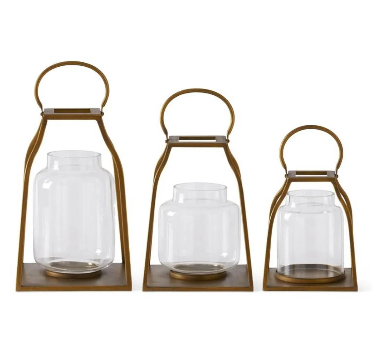 Gold Trapezoid Lanterns w/ Glass Hurricane- Sold Individually STORE PICKUP ONLY