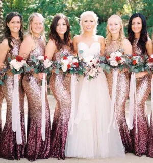 gradient sequin bridesmaid dresses long 2020 mermaid sparkle elegant wedding party dresses