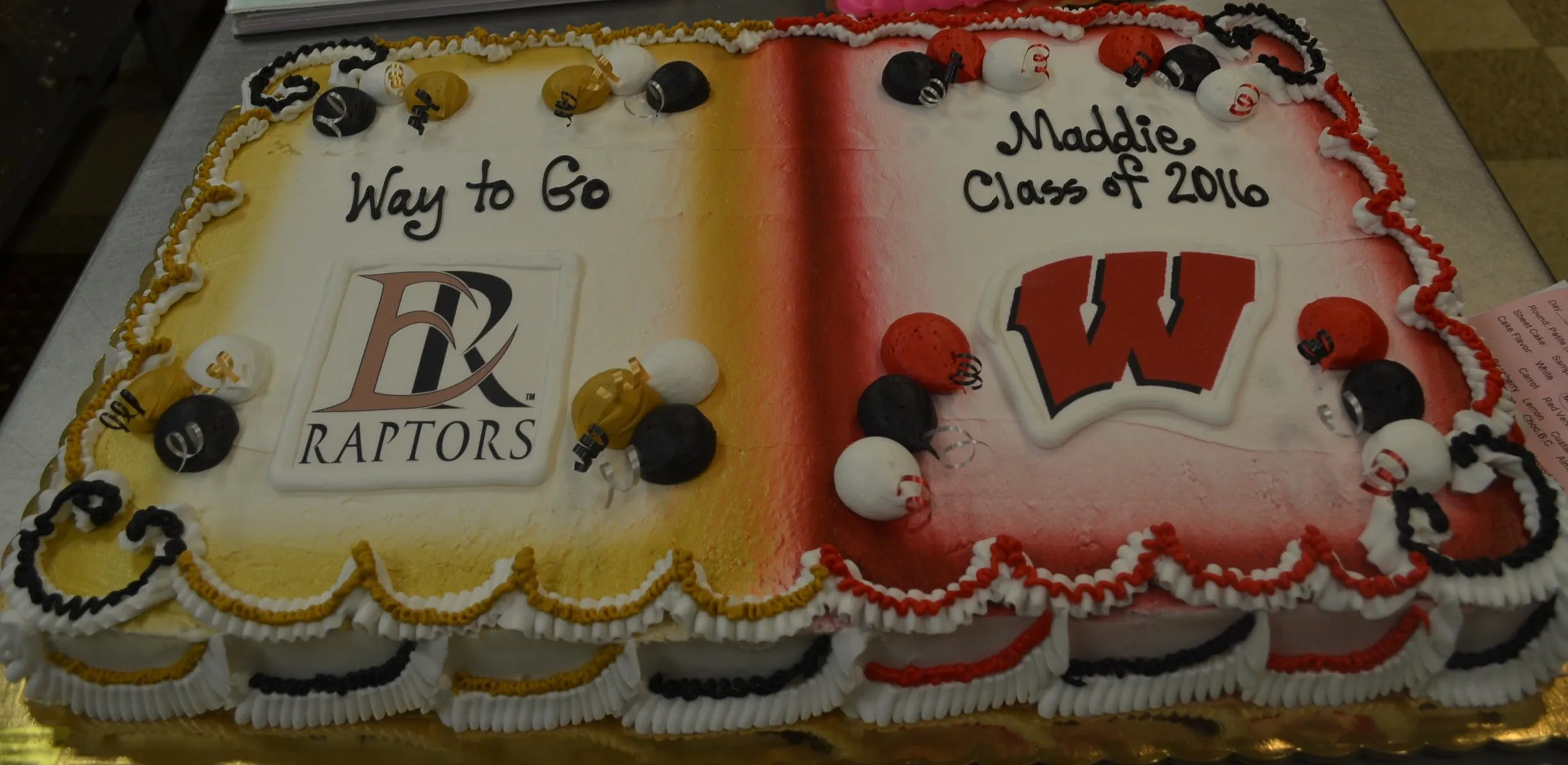 Graduation School Logo with Balloons Sheet Cake