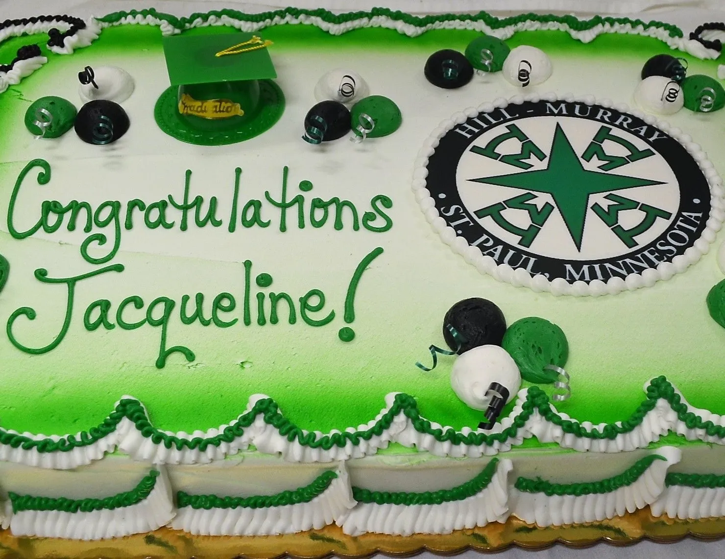 Graduation School Logo with Balloons Sheet Cake