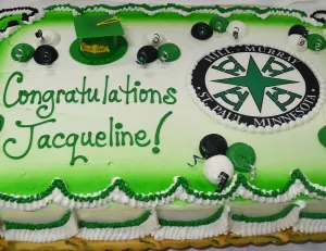 Graduation School Logo with Balloons Sheet Cake