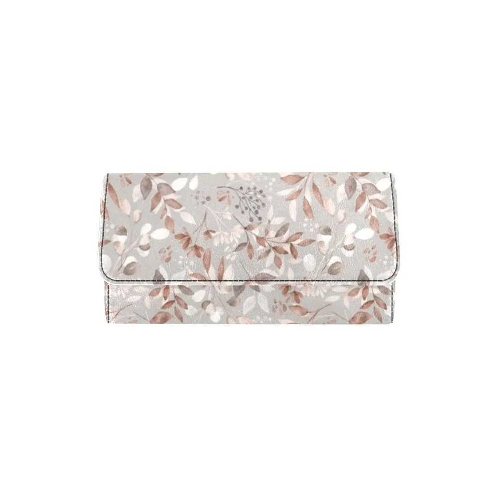 Gray Botanical Leaves Trifold Wallet Black