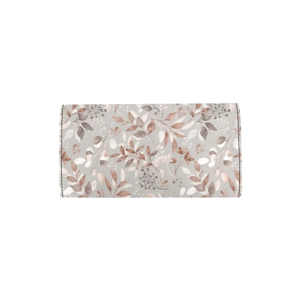 Gray Botanical Leaves Trifold Wallet Black