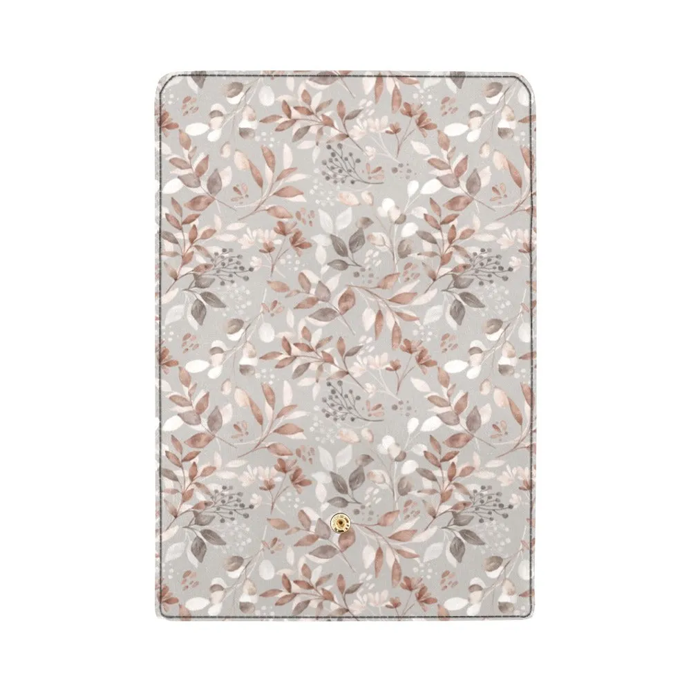 Gray Botanical Leaves Trifold Wallet Black