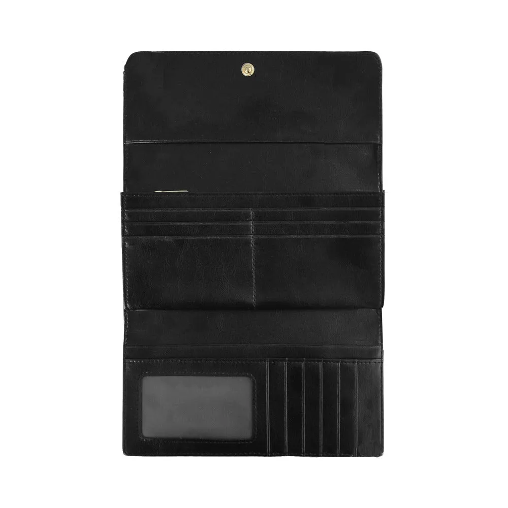 Gray Botanical Leaves Trifold Wallet Black