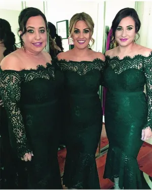 green bridesmaid dresses 2020 Lace Applique mermaid modest elegant wedding guest dresses 2021