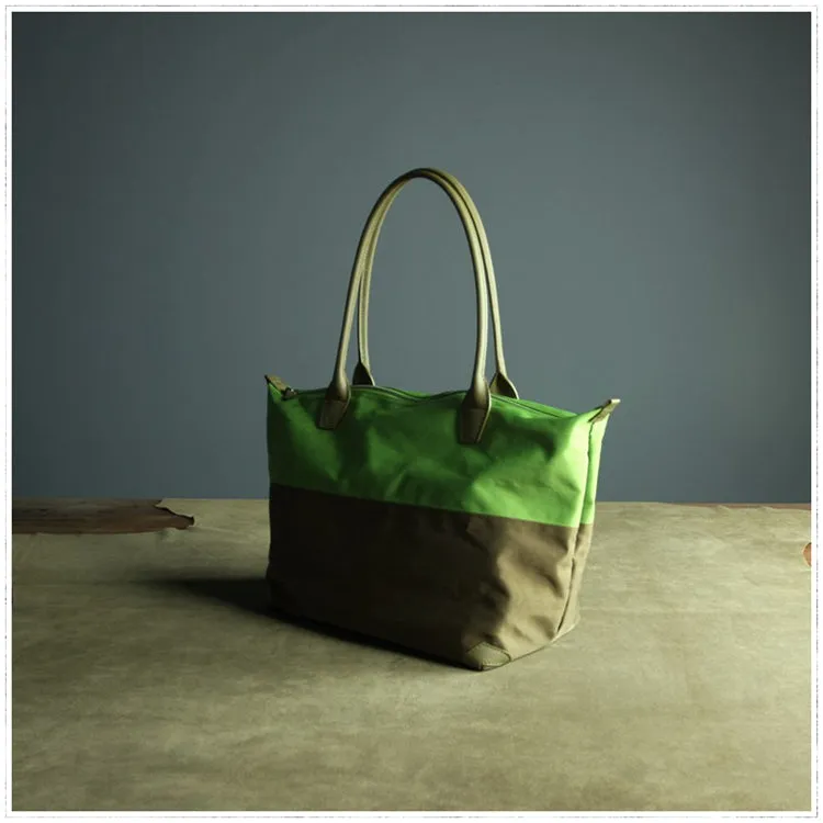 Green Womens Nylon Shoulder Handbag Womens Nylon Contrast Color Shoulder Work Purse Nylon for Ladies