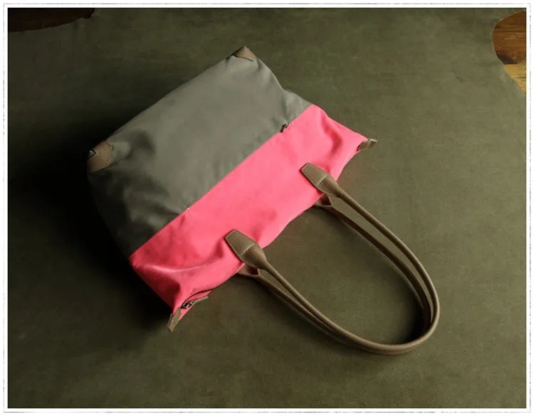 Green Womens Nylon Shoulder Handbag Womens Nylon Contrast Color Shoulder Work Purse Nylon for Ladies