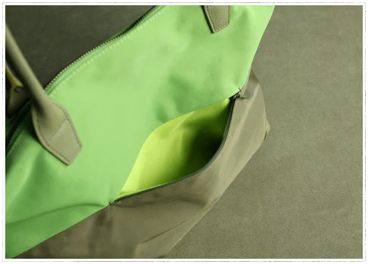 Green Womens Nylon Shoulder Handbag Womens Nylon Contrast Color Shoulder Work Purse Nylon for Ladies