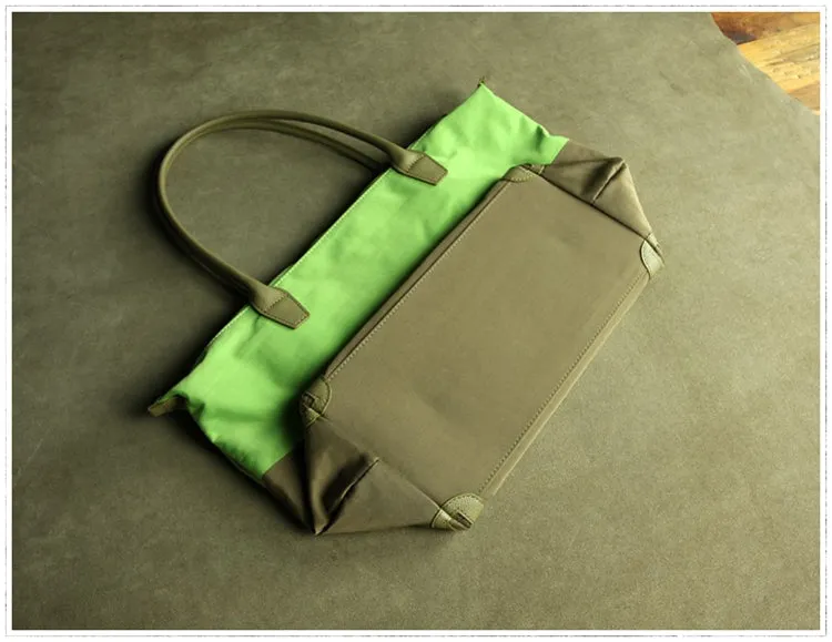 Green Womens Nylon Shoulder Handbag Womens Nylon Contrast Color Shoulder Work Purse Nylon for Ladies