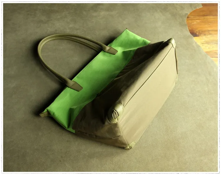 Green Womens Nylon Shoulder Handbag Womens Nylon Contrast Color Shoulder Work Purse Nylon for Ladies