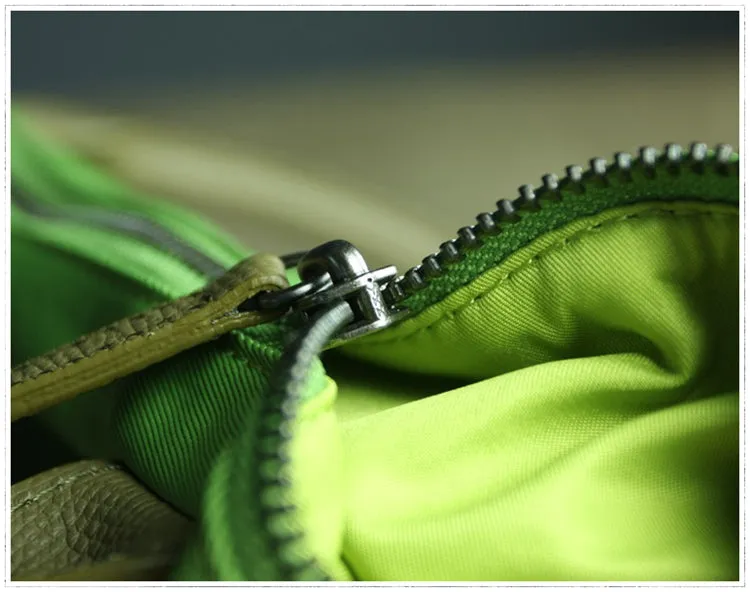 Green Womens Nylon Shoulder Handbag Womens Nylon Contrast Color Shoulder Work Purse Nylon for Ladies
