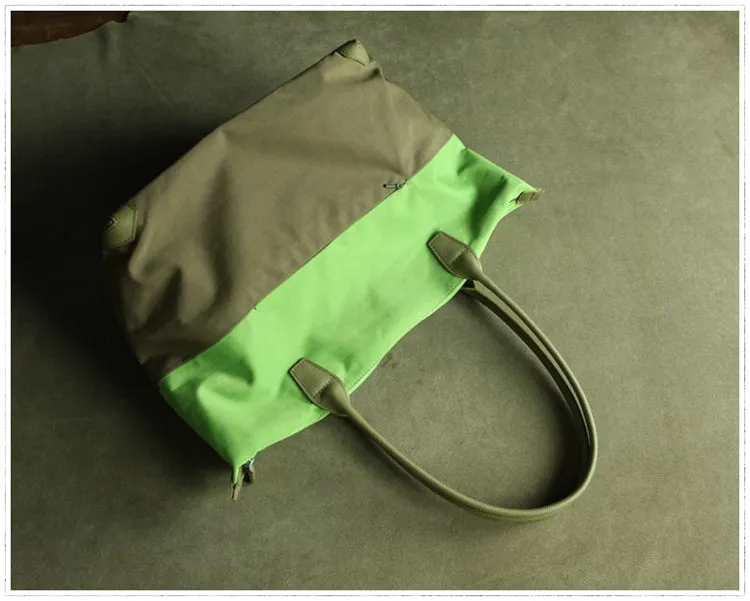 Green Womens Nylon Shoulder Handbag Womens Nylon Contrast Color Shoulder Work Purse Nylon for Ladies