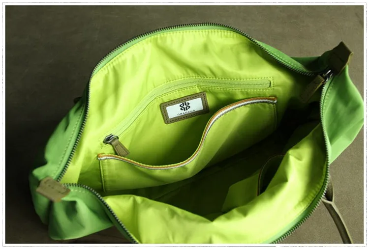 Green Womens Nylon Shoulder Handbag Womens Nylon Contrast Color Shoulder Work Purse Nylon for Ladies