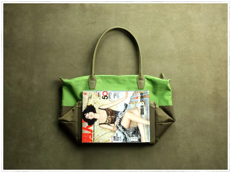 Green Womens Nylon Shoulder Handbag Womens Nylon Contrast Color Shoulder Work Purse Nylon for Ladies