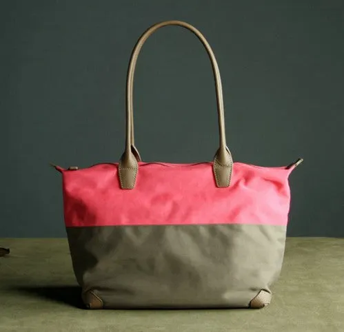 Green Womens Nylon Shoulder Handbag Womens Nylon Contrast Color Shoulder Work Purse Nylon for Ladies