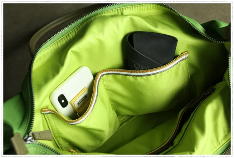 Green Womens Nylon Shoulder Handbag Womens Nylon Contrast Color Shoulder Work Purse Nylon for Ladies