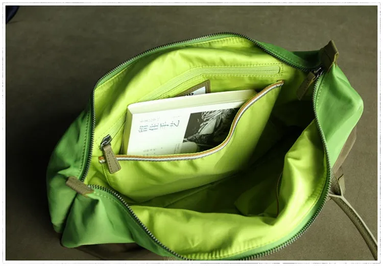 Green Womens Nylon Shoulder Handbag Womens Nylon Contrast Color Shoulder Work Purse Nylon for Ladies