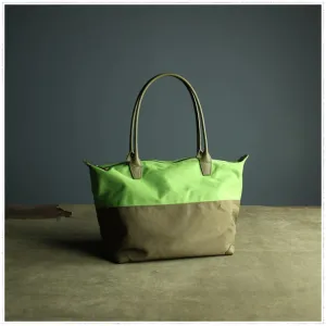 Green Womens Nylon Shoulder Handbag Womens Nylon Contrast Color Shoulder Work Purse Nylon for Ladies