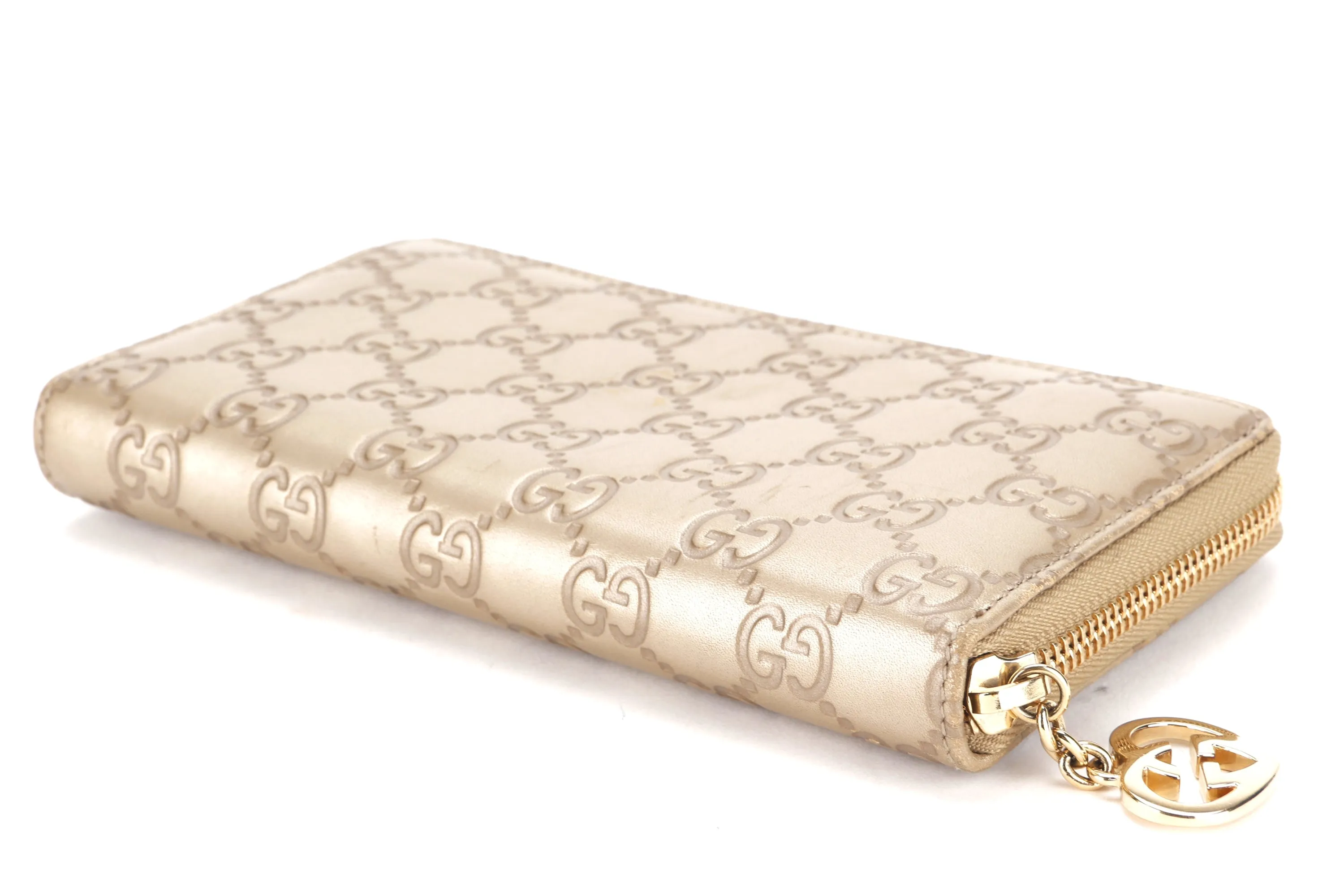 GUCCI 282247 534633 GUCCISSIMA METALLIC LEATHER LONG ZIP WALLET GOLD HARDWARE, NO DUST COVER & BOX