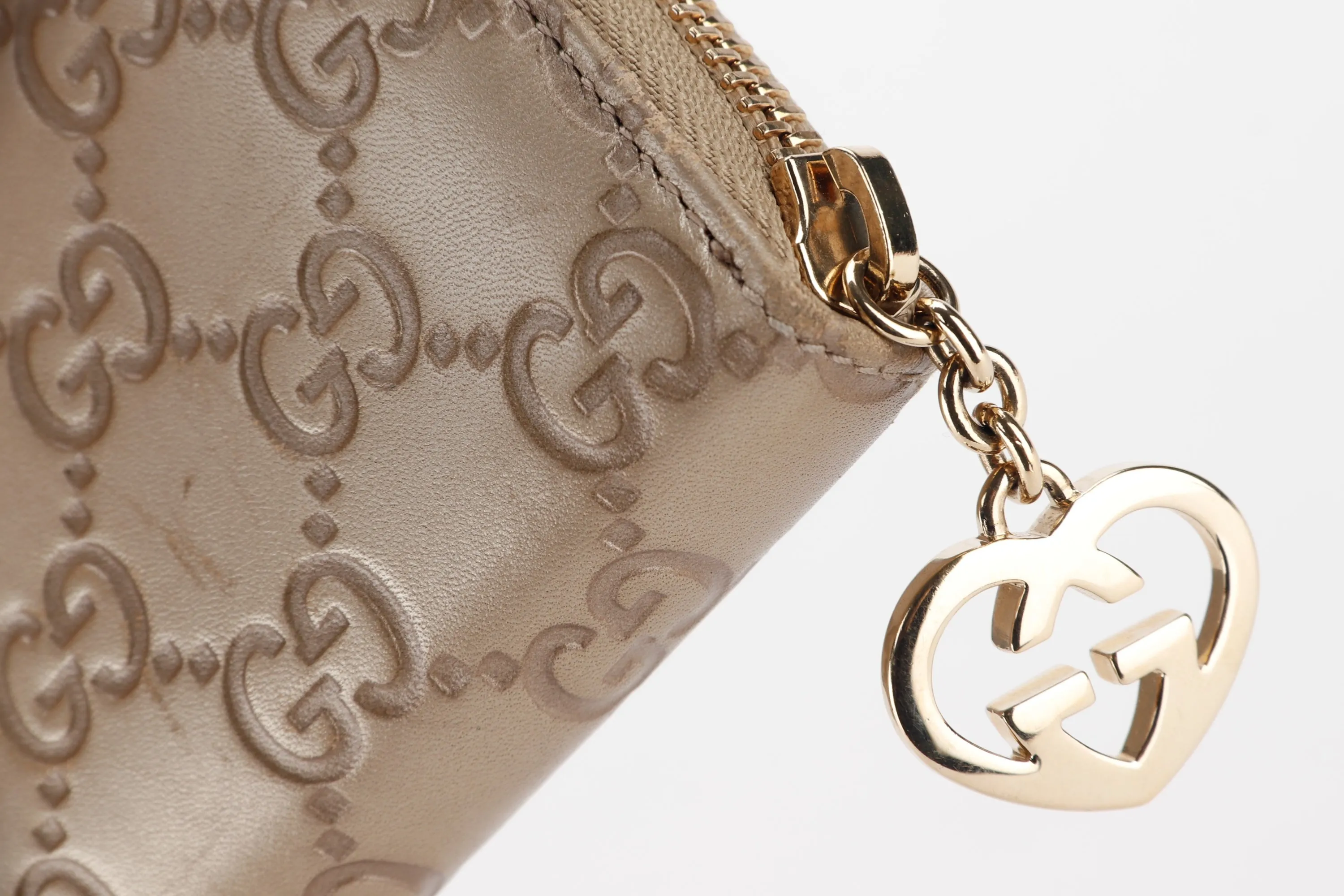 GUCCI 282247 534633 GUCCISSIMA METALLIC LEATHER LONG ZIP WALLET GOLD HARDWARE, NO DUST COVER & BOX